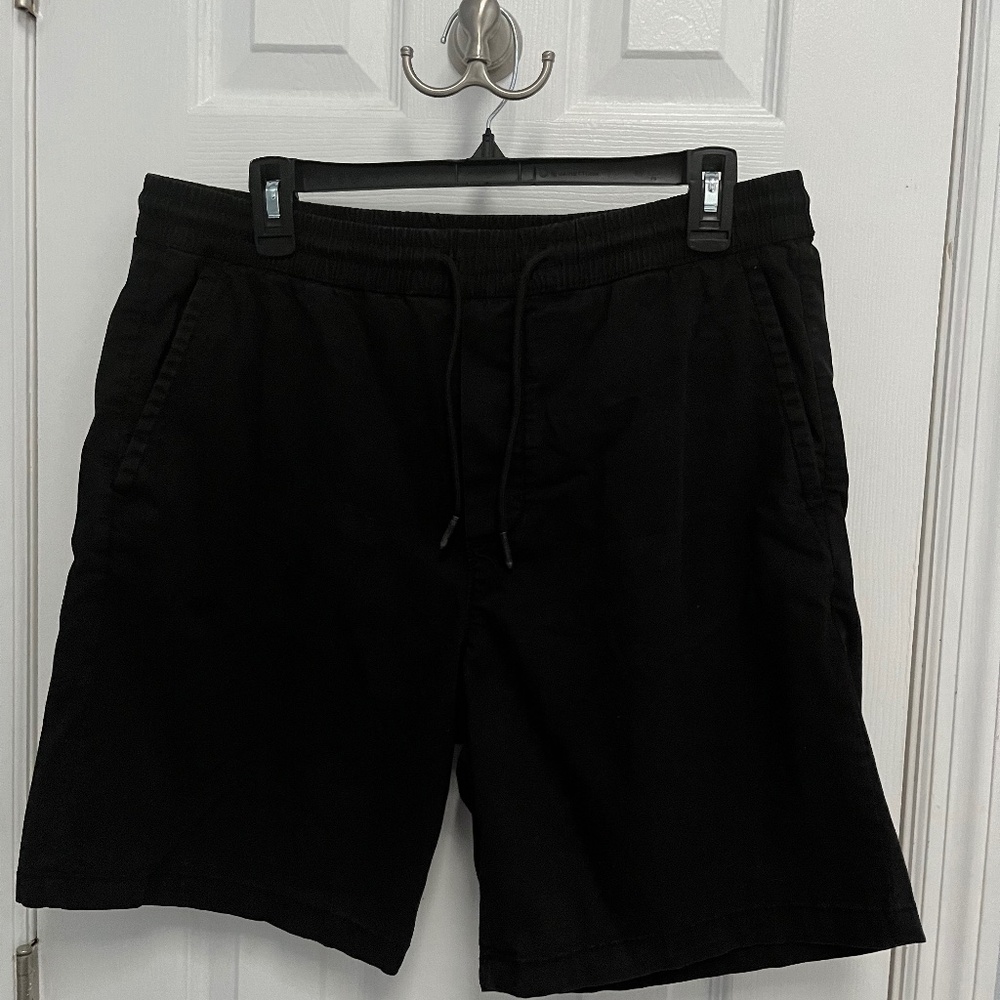 Zara Shorts Mens L Black Elastic Waist Pull On Chino Drawstring Pockets